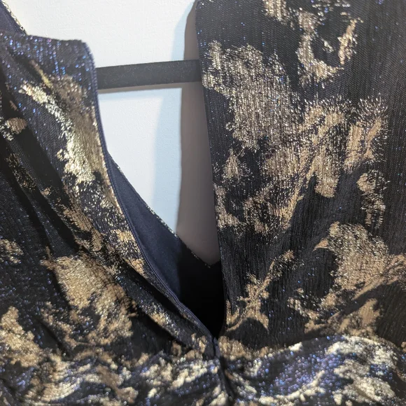 Taylor Black, Navy And Gold Long Sleeve Tiered Dress Size 16 - Picture 5 of 10